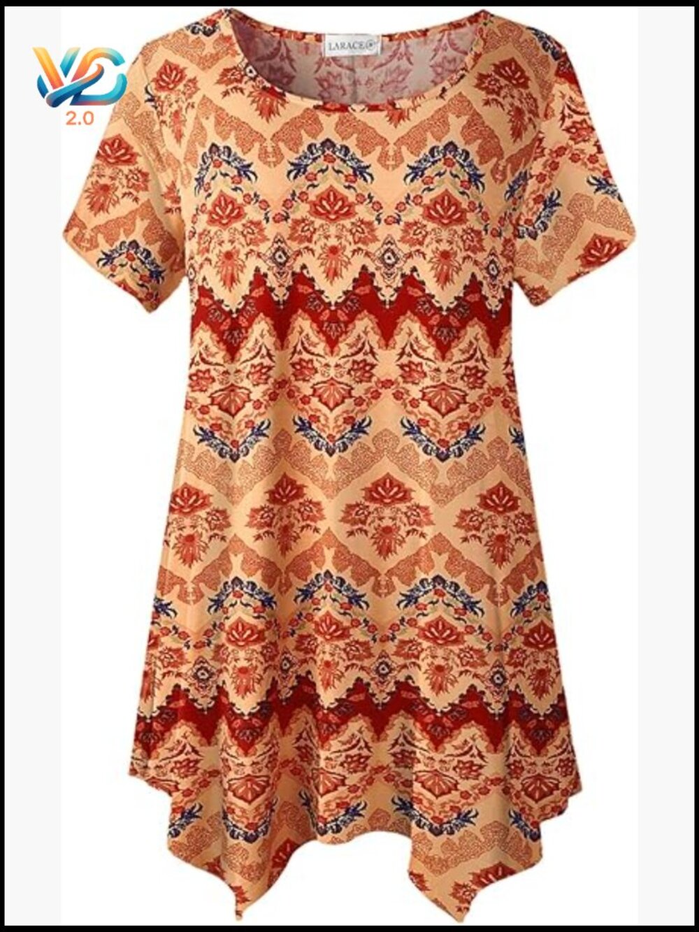 Plus Size Asymmetrical Tunic Blouse Short Sleeve Casual Summer Top Floral